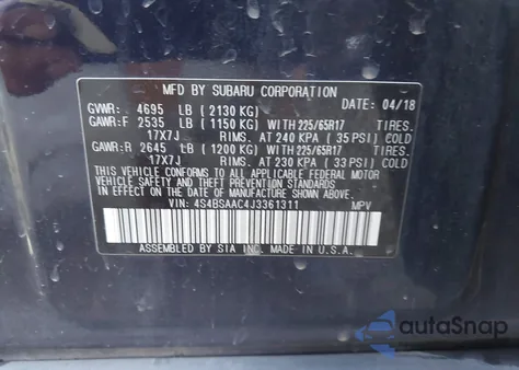 2018 Subaru Outback 2.5I from USA, damaged, VIN 4S4BSAAC4J3361311
